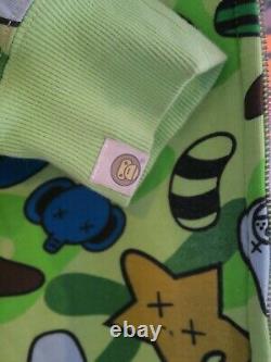 Bape Baby Milo X Kaws Animal Green Camo Print Full Zip Hoodie Sz XL