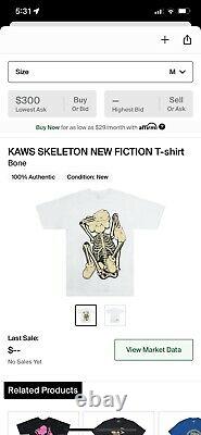 KAWS SKELETON NEW FICTION TSHIRT SIZE M (100% Authentic) Brand New