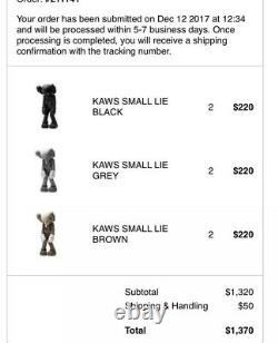 KAWS SMALL LIE LOT of 3 BROWN BLACK GREY SET MEDICOM TOY IN HAND