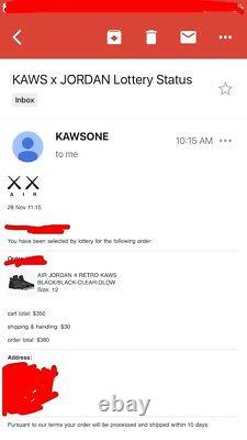 KAWS x Air Jordan 4 Retro Black/Black Clear Glow Size 12 NEW IV nike