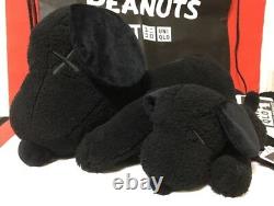 KAWS x UNIQLO 2017 Peanuts Snoopy Plush Toy BLACK Large & Small 2 Set with Bag