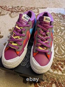 KAWS x sacai x Nike Blazer Low Purple Dusk Shoes Mens 10 DM7901-500 Sneakers New