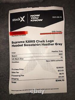 Supreme kaws box logo hoodie gray chalk XL ss21 new 100% authentic